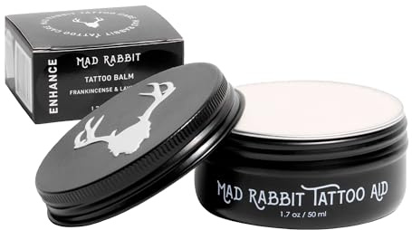 Mad Rabbit Tattoo-Balsam und Nachpflegecreme 48 ml, feuchtigkeitsspendende Farbverbesserungscreme, organisch und natürlich, Weihrauch & Lavendel