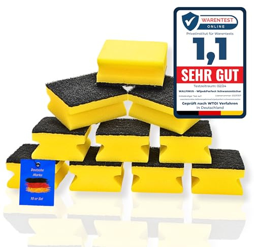 Premium Topfreiniger 10er Set Scheuerschwamm Spülschwamm Putzschwamm | Kräftiger Reinigungsschwamm für hartnäckigen Schmutz 9x7x4 cm, gelb, langlebig und ideal für Töpfe, Pfannen und Küche.