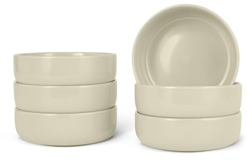 Amazon Basics Glasierte Steinzeug-Schalen, 6-Teiliges Set, Spülmaschinenfest, 14cm, Elfenbeinfarben