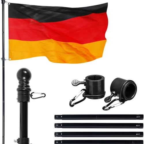 Fahnenmast 1,8 m Fahnenstange mit 360° Drehbaren Ringen | Fahnenstange Edelstahl 5-teilig Längenverstellbar Verwicklungsfreien für Balkon Garten Veranstaltungen Wettbewerbe