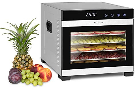 Klarstein Flavour Dry Dörrautomat, Edelstahl-Gehäuse, 6 Edelstahl-Ablagegitter, Temperatur: 35-75 C°, LCD-Touch-Display, Timer: 30 min.-24h, 360° Airflow Circulation, digitaler Thermostat,