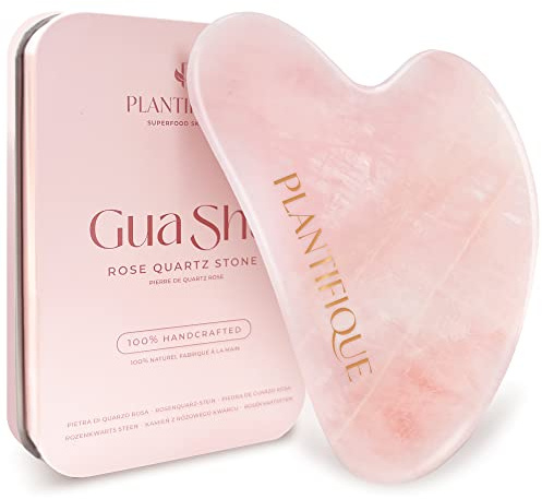 PLANTIFIQUE Rosenquarz Gua Sha Stein - Guasha Gesichtsmassage für Augenschwellungen, Hautstraffung, Lymphdrainage Gesicht - Face Massager