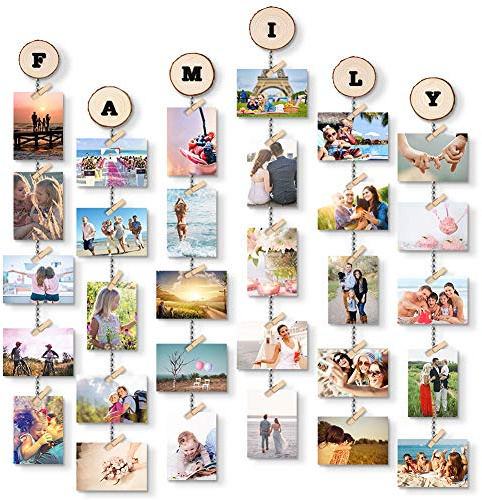Uping Bilderrahmen Collage Set, Holz Foto Hänger mit Clips, DIY Wanddekoration, Austauschbare Halterung für Fotos, Postkarten & Kunstwerke, Ideal für Wohnzimmer, Schlafzimmer & Geburtstagsgeschenk