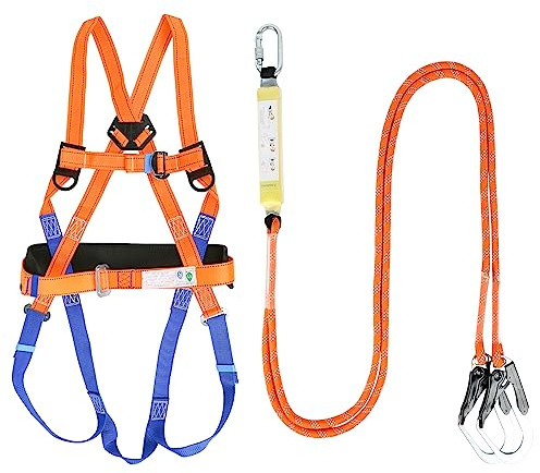 XLSBZ Fallschutz Auffanggurt, Absturzsicherung Sicherheitsgurt mit Sicherheitsseil, Absturzsicherung Klettergurt für Arbeiten in der Höhe, Outdoor Baumklettern Bergsteigen