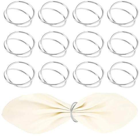 txuzong 12 Stück Serviettenringe aus Metall Silber - Napkin Holder mit | Doppelspiral-Design für Hochzeit, Party, Festliches Tischdeko - Elegante Serviettenringe für jeden Anlass