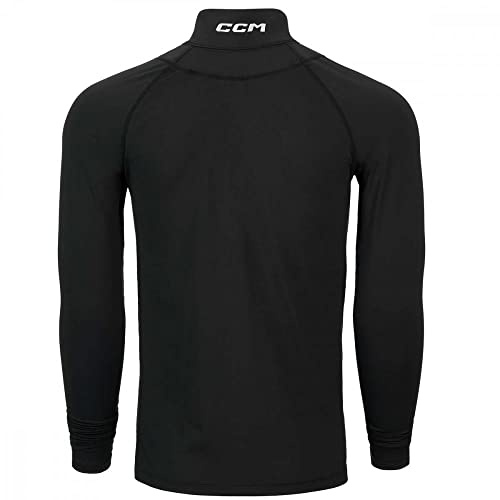 CCM Hockey-Kompressionsshirt mit Halsschutz, langärmlig, schnittfest, für Jugendliche, Schwarz, Junior Small / 8.5-10.5 Neck Size