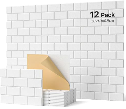 Soundsbay Akustikpaneele Selbstklebend Ziegeloptik 12 Stück 30x40x0.9cm | Schallschutz Wand, Schallschutzplatten, für Akustische Behandlung und Wanddekoration