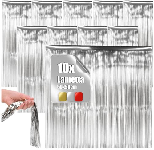 com-four® 10x Silberfarbene Lametta Girlande für Weihnachten - Christbaumschmuck für den Tannenbaum - Lametta-Vorhang mit glatten Fäden (Silberfarben Premium - 10 Stück)