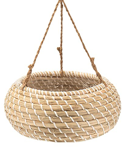 Decorasian Blumentopf hängend - Blumenampel, geflochten aus Seegras - Ampel mit Juteseil - Blumenhänger 25cm