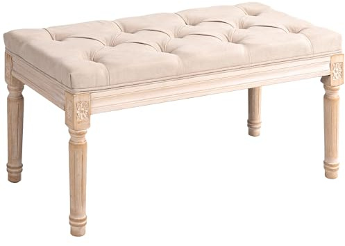 HOMCOM Polsterbank Sitzbank Vintage Bettbank, Flurbank mit Knöpfen, Leinenoptik, bis 120 kg Belastbar, 80x40x43cm, Beige