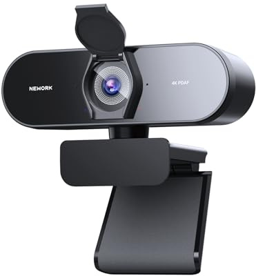 NEWORK 4K Webcam Mit PDAF & CDAF Dual-Autofokus, Ultra HD 4K, 2 Rauschunterdrückungs-Mikrofone, Automatische Lichtkorrektur, USB-A, Privatsphäre-Abdeckung, Streaming Für PC/Mac/Laptop