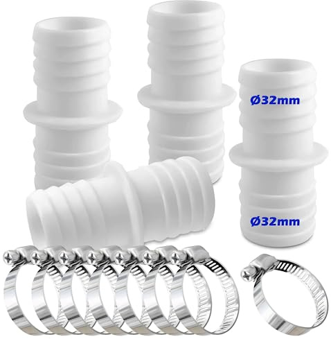 Rhsemi 4pcs Schlauchverbinder 32mm Set mit 8 Schlauchschellen-Poolschlauch Adapter-Schlauchadapter-Doppelschlauchtülle(Weiß)