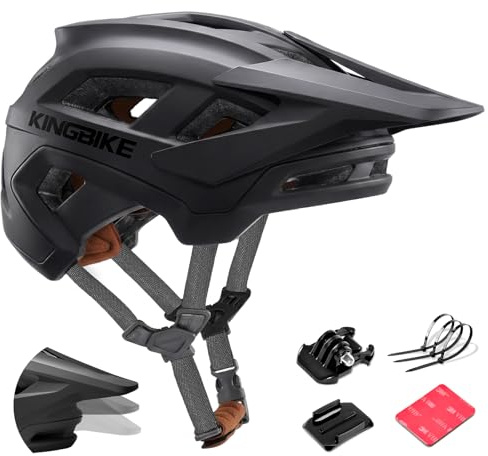 KINGBIKE Mountainbike-Helm Fahrradhelm für Erwachsene Professioneller E-MTB Helm mit Kamerahalterung & verstellbarem Visier NTA-8776-zertifizierter Helm für Herren Damen Jugendliche (Mattschwarz, M)