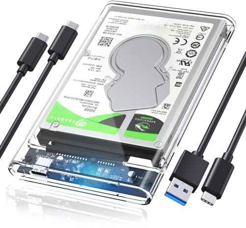 ORICO 2,5 USB C Externes Festplattengehäuse,USB 3.1 Gen2 auf SATA 3.0 6 Gbp/s für 7mm und 9,5 mm 2.5 Zoll SATA Interne HDD und SSD,Werkzeugfreie Montage,UASP Beschleunigung Transparent ABS（2139C3-G2）