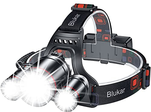 Blukar Stirnlampe LED Wiederaufladbar, Superhell 8000L Zoombar Kopflampe mit 5 Lichtmodi & Rotlicht, IPX6 Wasserdicht, 90° Einstellbar Stirnleuchte für Camping, Angeln, Reparatur, Notfälle usw.