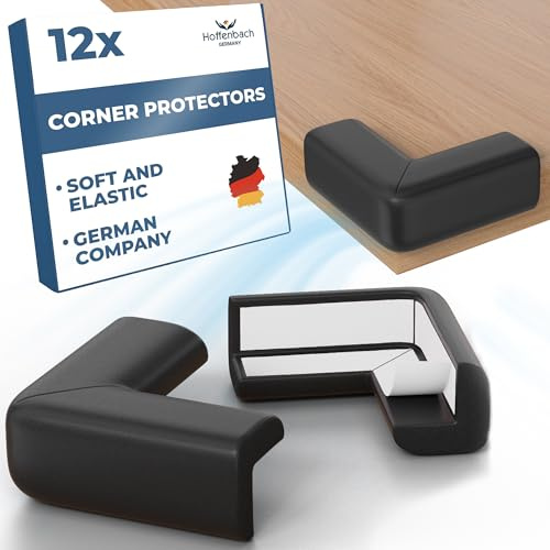 Hoffenbach 12x Eckenschutz Kantenschutz Baby – Selbstklebender Tischkantenschutz – Stoßschutz für Babys & Kinder – Weicher Schaumstoff Eckschutz für Tisch, Möbel & Ecken – Corner Protector – Schwarz