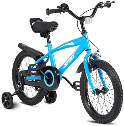 BODIOO Kinderfahrrad 14 Zoll, Fahrrad für Jungen und Mädchen mit Stützrädern, stabilem Rahmen, verstellbarem Sitz, Rücktritt- und Handbremse, geeignet für Fahrer von 94 bis 107 cm (Blau)