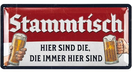 LANOLU Stammtisch Schild - Blechschild retro als Geschenk für Bierliebhaber - lustiges Sprüche Bier Schild als Partykeller Deko, Kneipen und Bar Dekoration - Metallschild 17x34cm