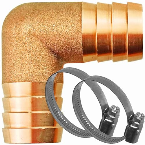 MegaHaustechnik L Winkel-Schlauchverbinder aus Messing Schlauchtülle Außendurchmesser 25mm 1 Zoll mit 2 Schlauchschellen aus Edelstahl, L-Stück Verbindung Reparatur Röhrchen für Gartenschlauch