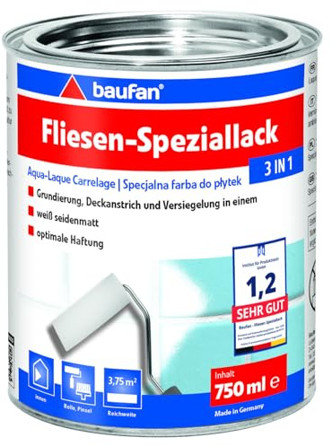 Baufan Fliesen-Speziallack 3 in 1 weiß seidenmatt - Fliesenlack Badezimmer, Küche und Innen-Wohnräume, Fliesenfarbe für Deckanstrich, Grundierung & Versiegelung