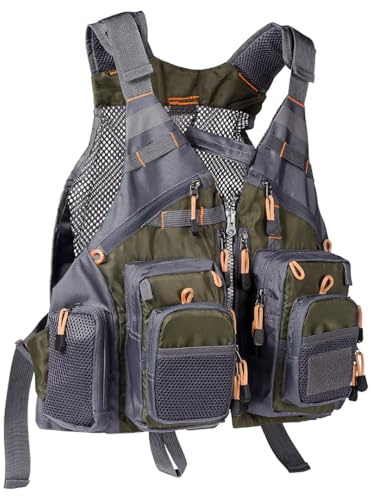Bassdash Herren Angeln Weste Multifunktionsweste Anglerweste mit biszu max.20 Taschen für Fliegenfischen und Outdoor Freizeit