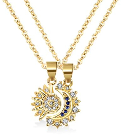 FDEETY Personalisierte Edelstahl Halskette mit Sonne und Mond - Edelstein-Halskette