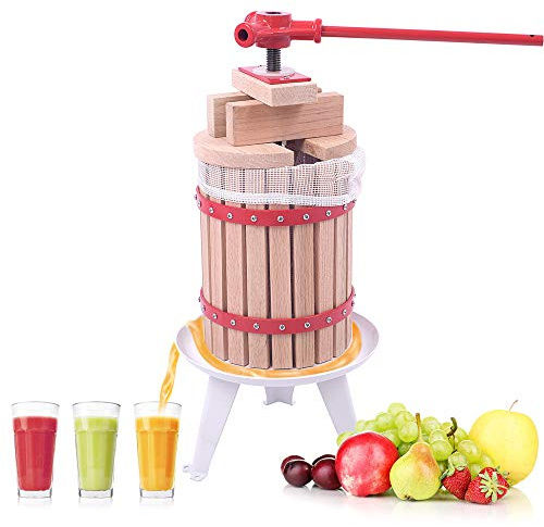 AufuN Obstpresse Weinpresse aus Buchenholz Manuell Fruchtpresse 6L | Maischepresse Eiche Entsafter Saftpresse inklusive Handhaben und Presstuch Apfelpresse - 6L