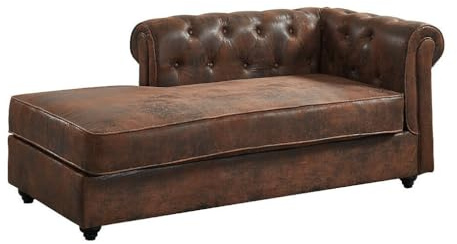 Chesterfield Recamiere Rechts - Microfaser - Vintage Leder Look - SHIREL | Mikrofaser mit Pfirsichhaut-Touch | Gesteppte Optik | Rustikaler Effekt