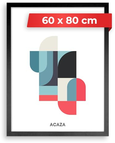ACAZA Bilderrahmen 60x80 cm Schwarz, MDF Holz mit bruchsicherem Acrylglas, für Photos, Poster und Puzzles, Wandmontage, Hoch- und Querformat
