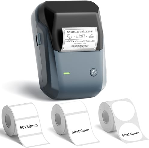 NIIMBOT Etikettendrucker, B1 Bluetooth Etikettiergerät mit Größeres Etikett, Selbstklebendes Aufkleber Druckgröße 20-50 mm Kompatibel mit iOS und Android für Heim, Büro, Blau + 3 Etikettenrollen