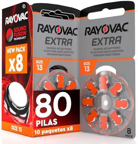 80 Batterien für Hörgeräte Rayovac Extra 13. - 10 Blister à 8 Batterien