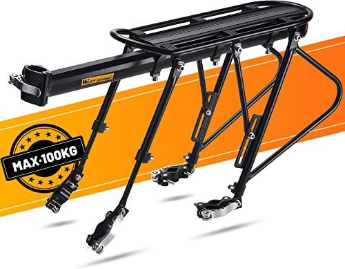CHIMONA Gepäckträger für Mountainbike, Fahrradgepäckträger, Schnellspanner mit Reflektor, Gepäckträger hinten verstellbar, doppelte Fahrradstützstange, 100 kg Tragkraft
