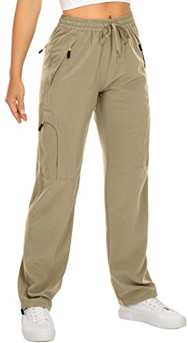 yeyity Wanderhose Damen Leichter Quick Dry Trekkinghose Safari Kleidung | Atmungsaktiv Cargohose UV-Schutz Outdoorhose Funktionshose Jogginghose Mit Taschen
