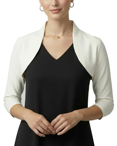 BlackButterfly Bolero Damen 3/4-Arm Tailliert Stretch | Stehkragen, Offene Front, Zum Überziehen, Ohne Verschluss, Formstabil, Größen XS-5XL, Baumwollmischung