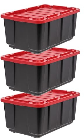 Iris Ohyama – 3er-Set, 100 L – Plastikboxen mit Deckel groß – Auflagenbox, Gartenbox – stapelbar, robust, BPA‑frei, Kunststoff Ordnungsbox, schwarz – UTB‑27