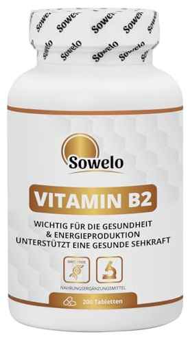 Vitamin B2 40 mg – Hochdosiert – 200 Tabletten – Unterstützt Energiestoffwechsel, Nervensystem, Müdigkeitsreduktion & Sehkraft – Reine Formel, EU-Herstellung – Sowelo