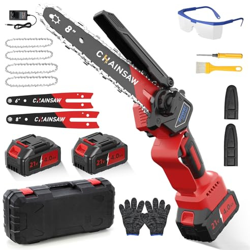 Akku Kettensäge 1300W Bürstenloser Motor, 6 Zoll & 8 Zoll Mini Kettensäge Elektro mit 8000mAh, Astsäge Akku mit Auto-Öler, Handkettensäge Kompatibel mit Makita Akku, Für Garten Baumschnitt Schere