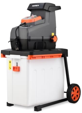 FUXTEC Elektro Gartenhäcksler FX-EGH2800B, Walzenhäcksler mit 2800W Leistung und Rückwärtslauf, zerkleinert Äste bis 44mm Durchmesser, leise & kraftvoll mit 60L Auffangbox und Überlastschutzsystem