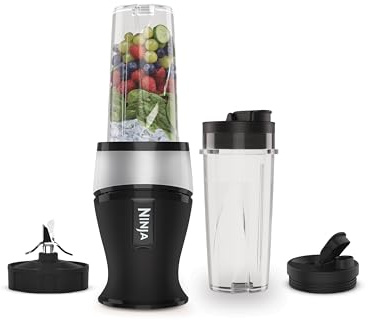 Ninja Slim Mixer & Smoothie Maker, 700 W, 2 x 470 ml, Silber/Schwarz | Becher mit Ausgussdeckel, persönlicher Mixer, zerkleinert Eis & gefrorenes Obst - QB3001UKS