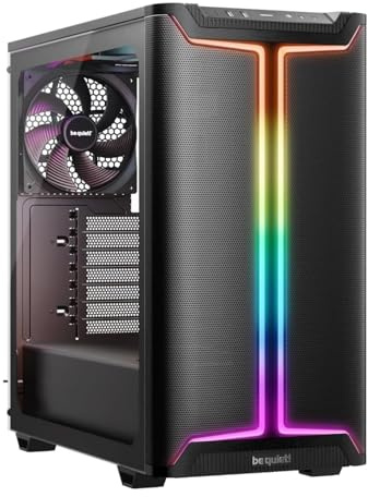be quiet! Pure Base 501 DX Black PC-Gehäuse, 3 vorinstallierte Pure Wings 3 140mm PWM-Lüfter, hoher statischer Druck, dynamisches Front-Design mit eleganter ARGB-Beleuchtung innen und außen