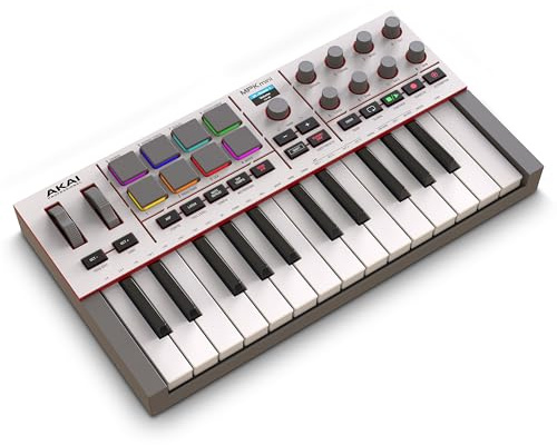 Akai Professional MPK Mini IV USB-C MIDI Keyboard Controller für Anfänger und Produzenten - MPC Drum Pads, Pitch- und Modulationsräder, Musikproduktionssoftware, Native Instruments Soundpaket, Grau