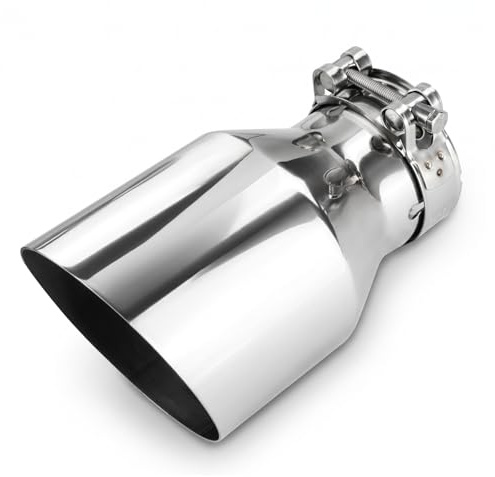 Catekro Auspuffblende 63mm (2,5) Auspuff Endrohr 2,5 Einlass 4 Auslass | 6,7 Gesamtlänge Auspuffspitzen Schalldämpfer Universell Klemmbar für Endrohre Robuste Edelstahl (Silber)
