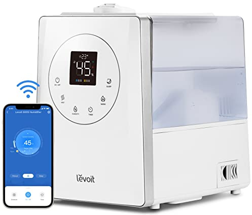 Levoit Smart Luftbefeuchter für große Räume, Top-Fill Humidifier, Warm&Kalter Nebel max 550 ml/h, bis 40-70m², leise Raumbefeuchter für Kinderzimmer, Pflanzen, Auto Shut-off, 6 L, Weiß