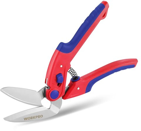 WORKPRO Teppichschere 250mm, Gezahnte Klinge, Hochleistungsschere | Mehrzweck-Winkelschere mit gezahnter Klinge zum Schneiden von Teppich, Leder und Karton, für vielseitige Anwendungen