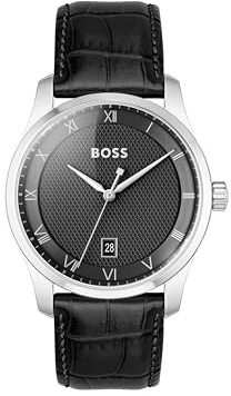 BOSS Analog Quarzuhr für Herren Kollektion Principle mit Schwarzes Lederarmband - 1514122