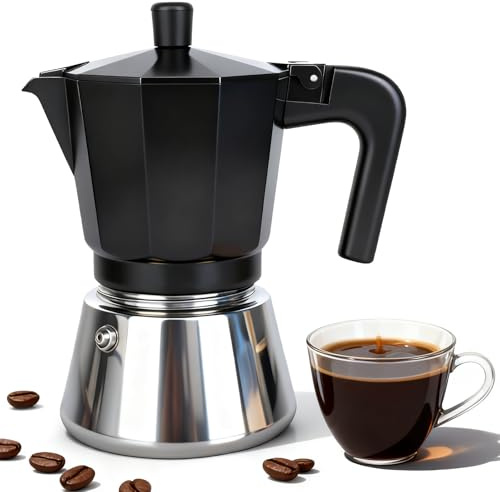 Romon Espressokocher Espressomaschine, Kaffeebereiter Aluminium Moka Pot Edelstahl für Haus Büro Camping, Schwarz 300ml