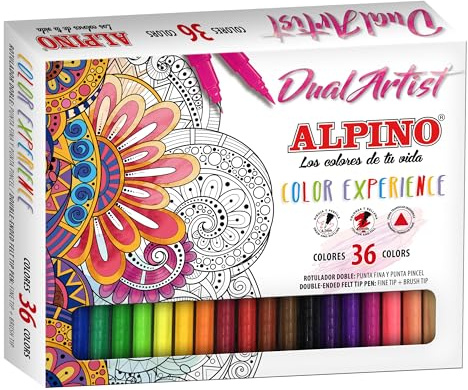 Alpino Color Experience 36 Filzstifte Dual Artist | Doppelspitze: Pinsel und feine Spitze | für Mandala und Lettering | Filzstift-Set