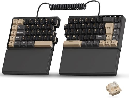 RK ROYAL KLUDGE S70 Gaming Tastatur Kabellos Mechanische Ergonomische Split-Design Tastatur QWERTZ mit Handballenauflage, Bluetooth/2,4G/USB-C,RGB-Beleuchtung, Hot-Swap Linearer Creamy Switches