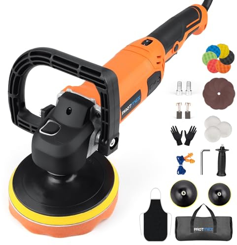 Protmex Poliermaschine - 1600W 7/6 Inch Poliermaschine Auto 7 Variable Geschwindigkeit, Auto Politur Set für Autopflege Autodetaillierung Polieren Wachsen Kratzerentfernung