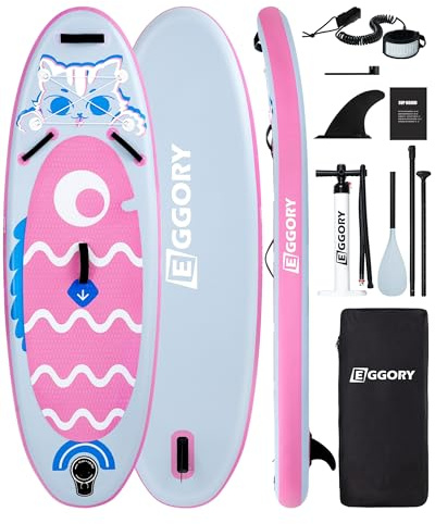 Aufblasbares Paddle-Brett, Extra Breites Stand-Up-Paddle-Brett, SUP-Brett mit Abnehmbarer Finne, Schwimmendes Paddel, Handpumpe, Reise-Brett (Rosa Katze)